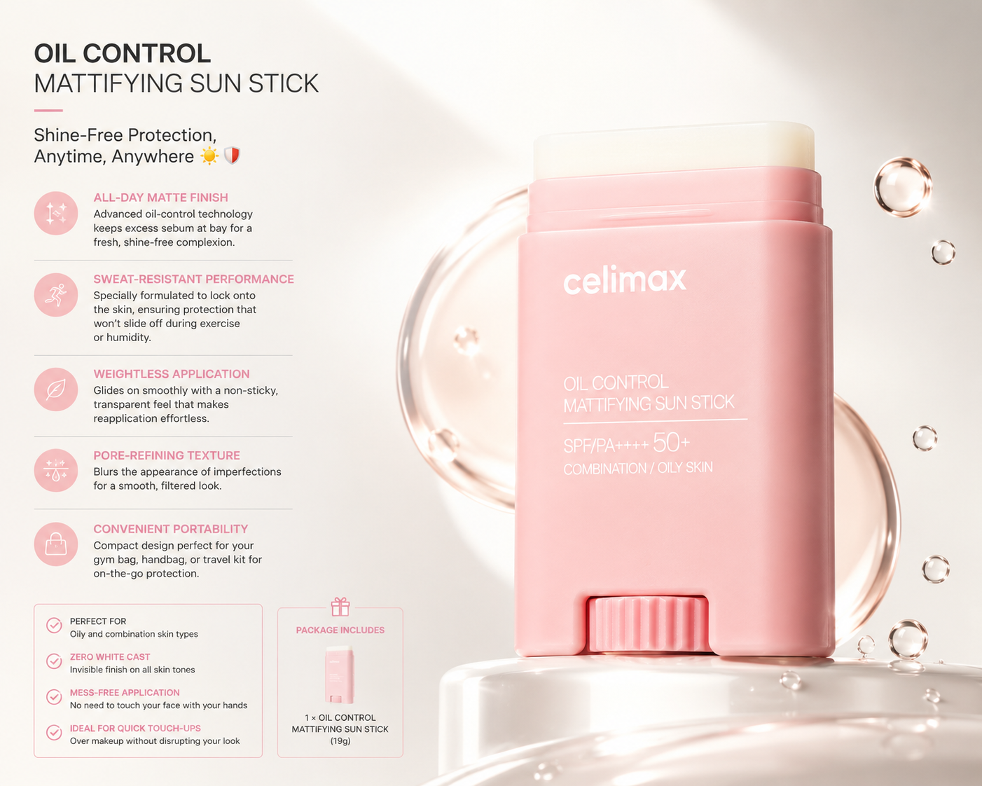 Celimax OIL CONTROL MATTIFYING SUN STICK 19g